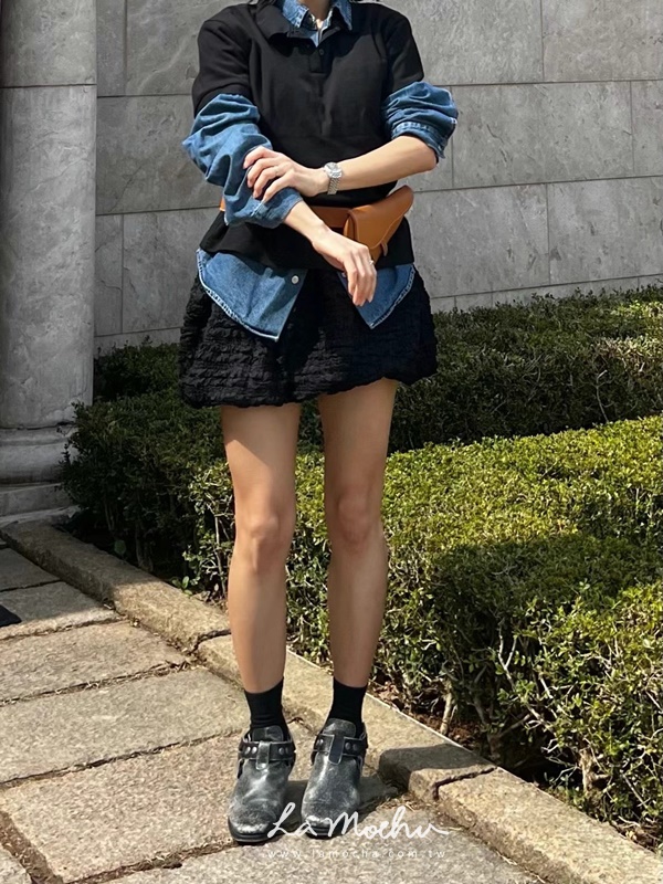 微澎泡泡布蕾絲短裙